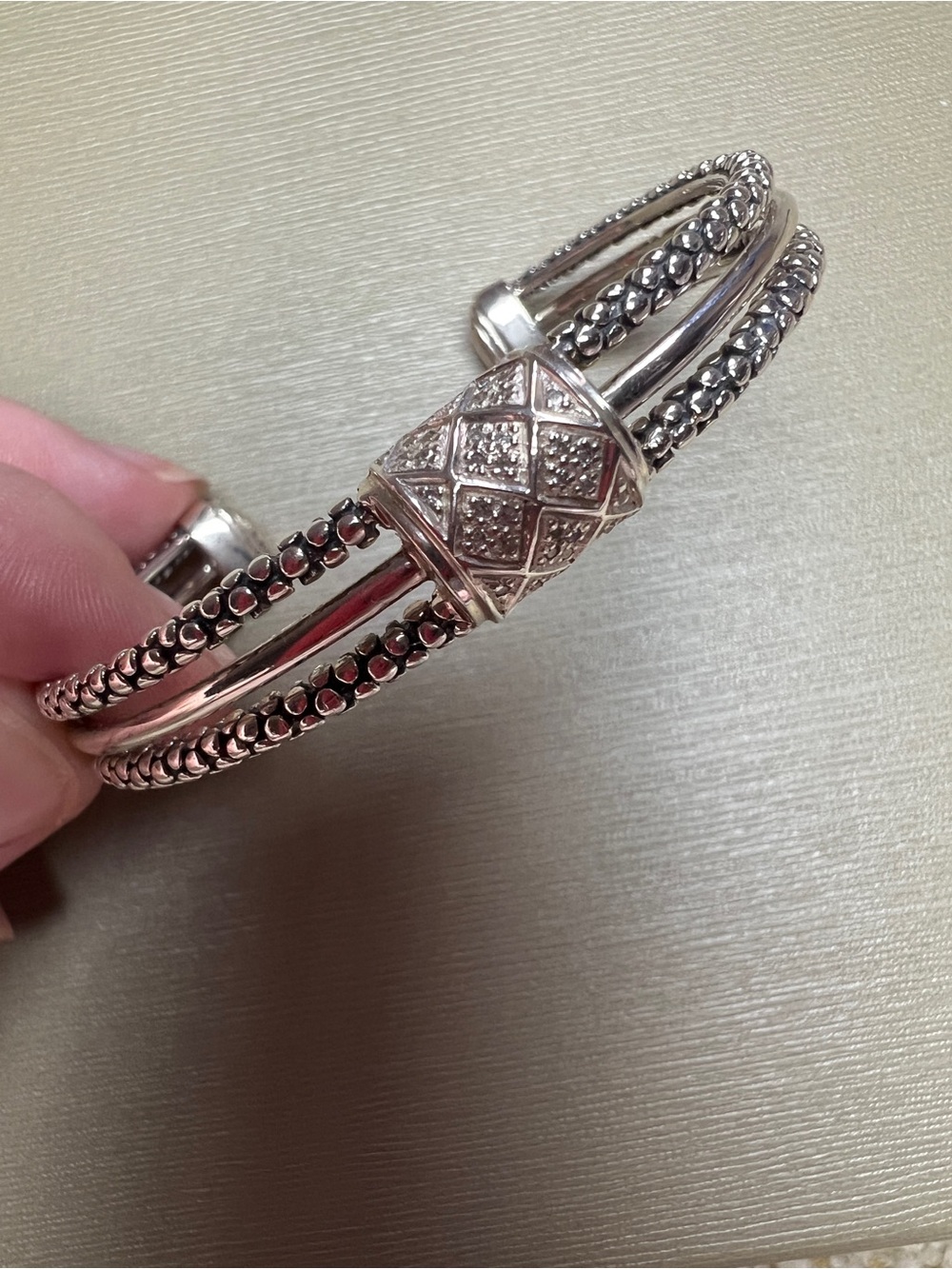 Signed Michael Dawkins Sterling and Pave Diamond Station Cuff Bracelet